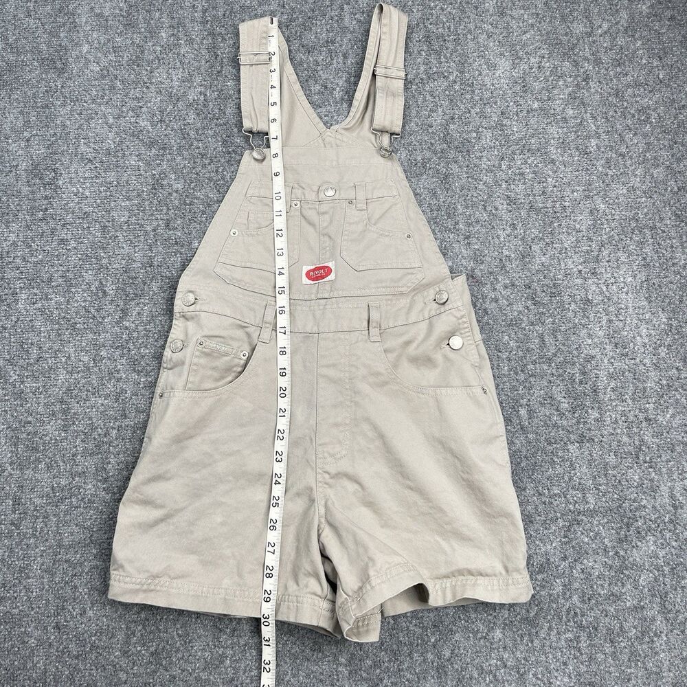 Revolt Overall Shorts Womens Small Tan Khaki Bib Shortalls Utility Vintage 90s - Picture 7 of 11